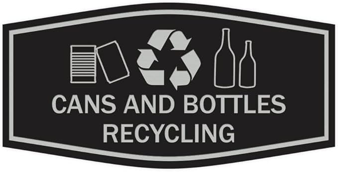 Fancy Cans and Bottles Recycling Sign (Black/Silver) - Small