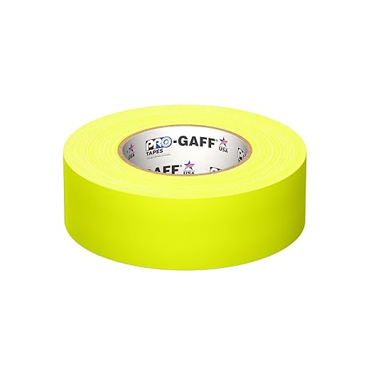 2" Width ProTapes Pro Gaff Premium Matte Cloth Gaffer's Tape With Rubber Adhesive, 50 yds Length x, Fluorescent Yellow (Pack of 1)