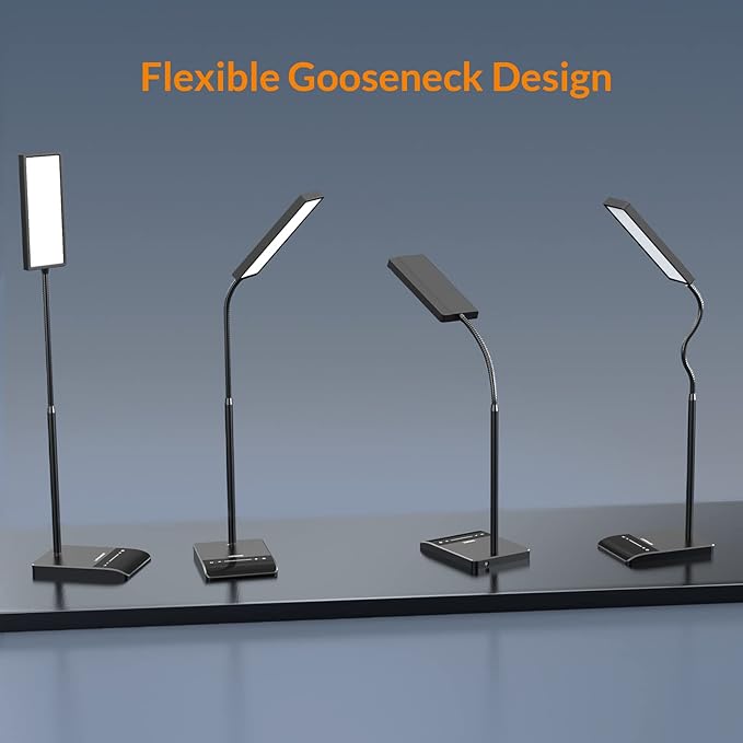 LEPOWER Desk Lamp, 800LM LED for Home Office, 12W Reading for Desk, Eye-Caring Light, Touch Table Gooseneck Lamp, 50 Lighting Modes, Bright for Bedroom, Study (Black)