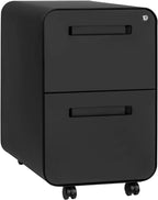 Laura Davidson Furniture Stockpile 2 Drawer Mobile File Cabinet with Lock - Under Desk Metal Filing Cabinet, Legal/Letter File Folders, Wheels and Stationary Feet, Pre-Assembled, Black