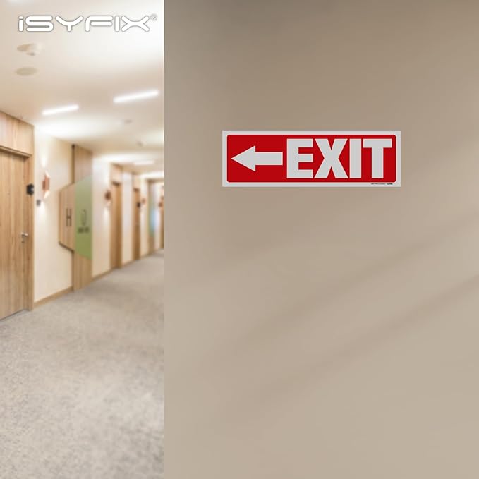 iSYFIX Exit Signs Stickers 2 Pack 12x4 Inch - Laminated Premium Vinyl Directional Left Arrow Signs for Buildings, Office, Workplace, Stores, Schools, Theaters, Parking, Restaurants, Factories