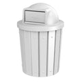 Sturdy Essentials Campus Collection 42 Gallon Slatted Round Heavy-Duty Plastic Commercial Outdoor Trash Can with Push Open Dome Lid and Internal Liner | Great for Schools and Businesses - White