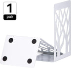 Book Ends for Shelves and Heavy Books - Metal White Bookends 1 Pair - Home Decorative Shelf Holder, Supports, and Stoppers