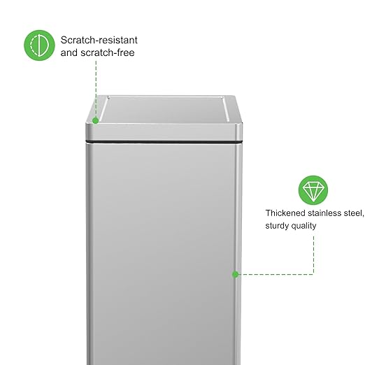 SIMPLYKLEEN Trash Can with Lid - 45 Liter/12 Gallon Slim Stainless Steel Trash Can Odor Protection Kitchen Garbage Cans with Soft-Close Foot Pedal Anti-Fingerprint for Bathroom Home Office Rectangle