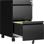 AFAIF 2 Drawer File Cabinet with Lock, Rolling File Cabinets for Home Office, Small Metal Filing Cabinet Office Drawers Under Desk for Letters/Legal/A4 Size, Assembly Required