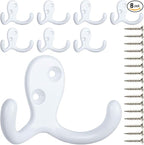 IBosins 8 Pack Heavy Duty Double Prong Coat Hooks Wall Mounted with 16 Screws Retro Double Hooks Utility Hooks for Coat, Scarf, Bag, Towel, Key, Cap, Cup, Hat