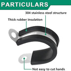 OURU 110PCS Cable Clamps Assortment Kit,10 Sizes—1/4" 5/16" 3/8" 1/2" 5/8" 3/4" 1" 1-1/4" 1-1/2" 1-3/4" Stainless Steel Rubber Coated Cushioned Insulated Cable Clamp,Automotive Wire Pipe Clamps