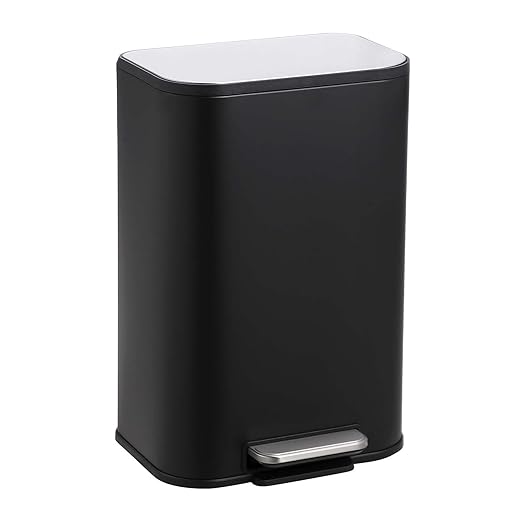 DYTesa 3 Gallon Rectangular Kitchen Trash Can - Black Stainless Steel with Foot Pedal, Soft-Close Lid & Removable Inner Bucket, Suitable for Home/Office/Living Room