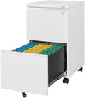 Fesbos 2 Drawers Vertical File Cabinet - Fully Assembled White Under Desk Mobile Filling Cabinet Small Lockable Home Office File Cabinets for A4/Letter/Legal Size