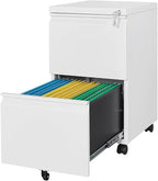 Fesbos 2 Drawers Vertical File Cabinet - Fully Assembled White Under Desk Mobile Filling Cabinet Small Lockable Home Office File Cabinets for A4/Letter/Legal Size