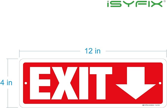 iSYFIX Exit Signs 6 Pack 12x4 Inch with Directional Down Arrows - Rust Free Aluminum, Laminated for UV, Weather, Scratch Resistance - Ideal for Offices, Schools, Theaters, Restaurants