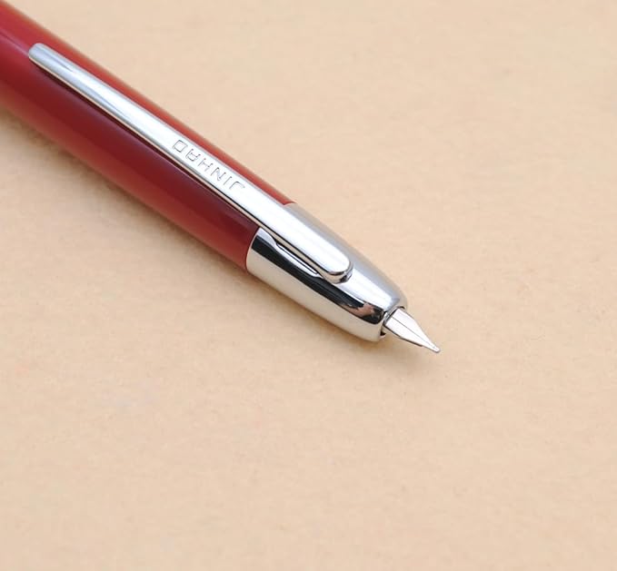 JINHAO 20 Press Fountain Pen, Retractable Capless Resin Pen with Ink Converter (EF Nib 0.4mm, Wine Red)