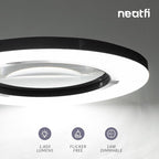 Neatfi XL Bifocal LED Magnifying Lamp, 7-Inch Acrylic Lens, 5D/20D Magnification, Hands-Free, Dimmable, 84 SMD LED, Adjustable Arm for Crafts, Reading, Close Work (Black, with Base)