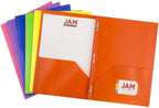 JAM PAPER Plastic 2 Pocket POP Folders - Durable School Folders with Metal Prongs Fastener Clasps - Assorted Primary Colors - Bulk 48 Folders/Box (8 Assorted Packs of 6)