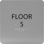 Grey w/Black ADA Floor 5 Sign with Braille – Made from Durable Acrylic and Ready to Mount