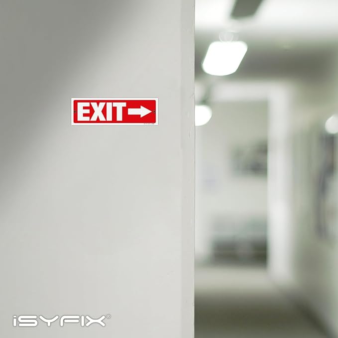 iSYFIX Exit Signs - 6 Pack 12x4 Inch Directional Arrow Signs, 40 mil Polystyrene Plastic, UV Laminated, Scratch & Fade Resistant, Waterproof - Ideal for Office, Theater, School, Business