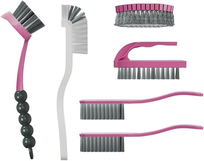 CN1ST 6 PCS Cleaning Brush, Scrub Brush Set for Kitchen and Bathroom Household Use with Various Brushes for Cleaning Dishes, Tiles, Corners and Floors Color Purple