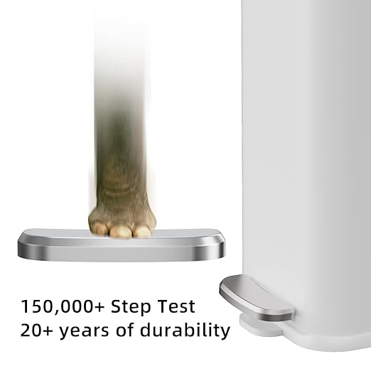 KdbK Stainless Steel Bathroom Trash Can with Lid Soft Close,1.6 Gallon Slim Garbage can,Small Metal Step Wastebasket for Office, Bedroom, Toilet, White