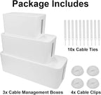 Cable Management Box DUNCHATY 3 Pack Cable Box Organizer with Large Medium Small Cord Hider Box Safe ABS Material for Cover and Hide TV Wires,Computer,Router,USB Hub and Under Desk Power Strip&Cords