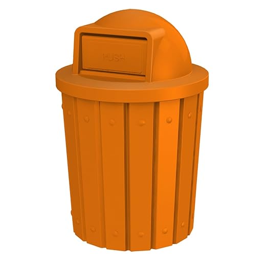 Campus Collection 42 Gallon Slatted Round Heavy-Duty Plastic Commercial Outdoor and Indoor Trash Can with Push Open Dome Lid and Internal Liner | Great for Schools and Businesses - Orange