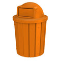 Campus Collection 42 Gallon Slatted Round Heavy-Duty Plastic Commercial Outdoor and Indoor Trash Can with Push Open Dome Lid and Internal Liner | Great for Schools and Businesses - Orange