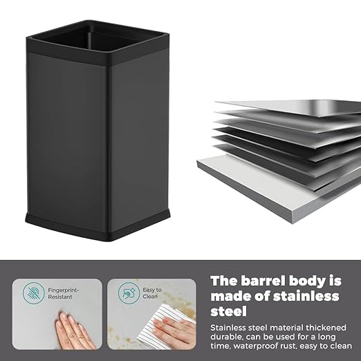 YOJIA 4 Gallon/15L Square Trash bin, Double Layer Bathroom Trash cans,Large Capacity,Elegant Garbage Can, for Home,Kitchen,Office,Hotel(15L Black)