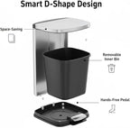 50L / 13.2 Gallon D-Shaped Stainless Steel Step Trash Can, Soft-Close Lid, Removable Inner Bin, Fingerprint Resistant, Space-Saving Garbage Bin for Kitchen, Bathroom, Outdoor, Home Office, Compost