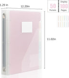 Uquelic 50-Pocket Clear Binder with Plastic Sleeves for Letter/A4 Size(11" x 8.5"), Document Binder Organizer for Papers, Certificates and Artwork, Macaron PP Divider Pages for Presentation