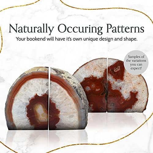 Nature's Decorations Brown Agate Bookends – A+ Grade Geode Heavy Duty Decorative Stone Crystal for Shelves & Bookcases, Natural Polished Bookshelf Decor, 1 Pair 3-4Lbs