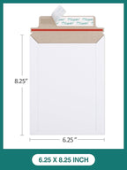Eupako 100 Pack 6x8 Photo Document Mailer White Stay Flat Self-Seal Cardboard Envelopes for CDs, Pictures, Documents, 6.25 x 8.25 Inches