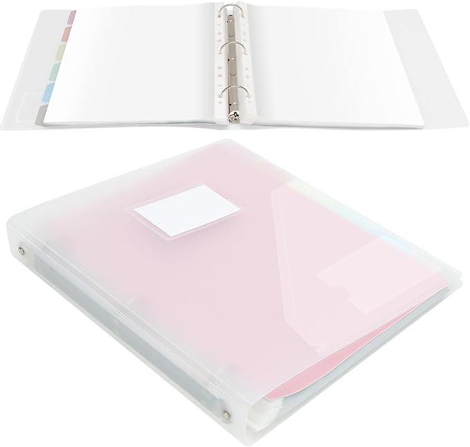 Uquelic 50-Pocket Clear Binder with Plastic Sleeves for Letter/A4 Size(11" x 8.5"), Document Binder Organizer for Papers, Certificates and Artwork, Macaron PP Divider Pages for Presentation