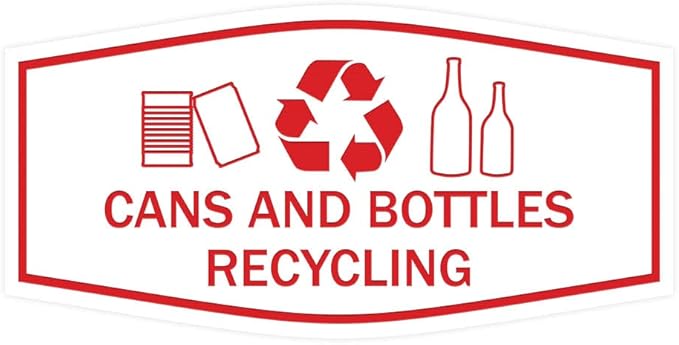 Fancy Cans and Bottles Recycling Sign (White/Red) - Small