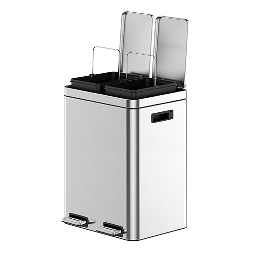 OUTLANE 40L Stainless Steel Dual Compartment Trash Bin, Step Pedal, Silent Soft Close, Removable Buckets, Fingerprint Proof, Home/Office Waste Separator, 37.6x42.8x58.9cm