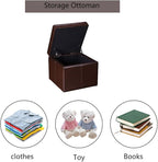 Adeco Faux Leather Cube Storage Ottoman, Brown Ottomans for Living Room, Bedroom
