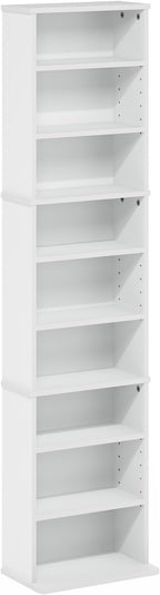 Furinno Jaya DVD Shelf, 9-Shelf Tall Narrow CD Rack, Media Shelf with Adjustable Shelves, DVD Storage Cabinets for CD Blueray Game Disc, Easy Assembly, for Living Room, Home Office, White