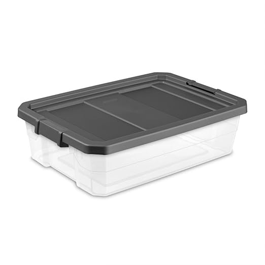 Sterilite 18-Pack Modular Stacker Box, Durable Clear Plastic Storage Bins with Latching Lids, 40 Quart - Stackable Organizing Container Boxes for Closet, Bathroom, and Office