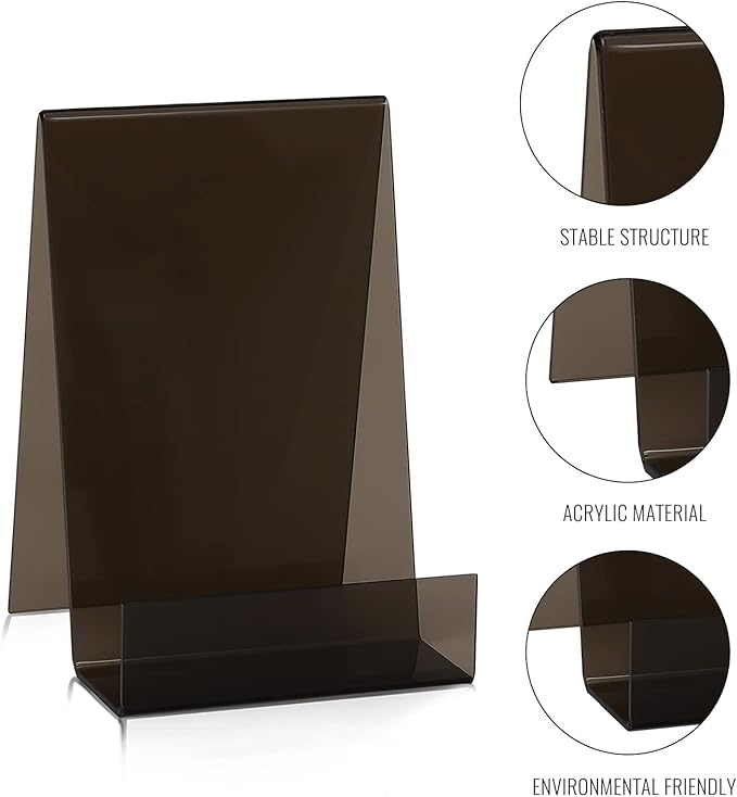 ZOEY Acrylic Book Stand with Ledge Black Display Easels Plate - 5 Pack Large Book Holder Easel Stand for Books Display, Music Sheets, Artworks, CD, Tablet Holder (Small)