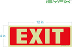 iSYFIX Exit Glow in the Dark Sign Stickers – 2 Pack 12x4 Inch – Photoluminescent Vinyl, Laminated for UV, Weather & Fade Resistance, Indoor & Outdoor for Business, School, Office, Warehouse