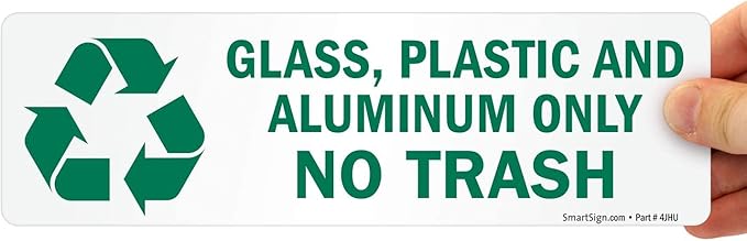 SmartSign Glass, Plastic and Aluminum Only No Trash Pack of 5 Recycle Labels | 3" x 10" Laminated Vinyl, Made in USA