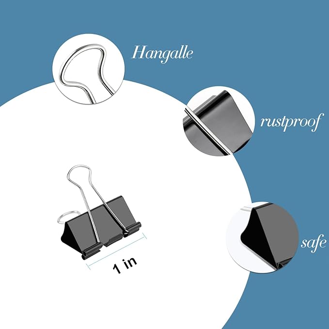 Ufmarine Small Binder Clips 1 Inch Length, (144 Pcs) Small Paper Clips for Office