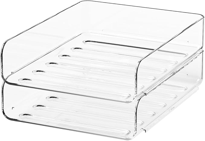 FANXIYQ 2-Tier Acrylic Paper Tray Organizer - Low-Profile Desk File Sorter for Office/Home, Clear Stackable Letter Tray for Bills, Crafts, Notebooks