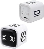 Productivity Timer Flip Gravity Sensor Cube Timer Countdown & Countup,Mute & Vibrate & Sound，5/10/30/60min & Custom Timing, Perfect for ADHD,Work,Learning,Kitchen Cooking (2 White)