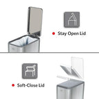 Clorox Slim Trash Can - 2.6 Gallon (10 Liter) Small Metal Trash Can with Soft Close Lid, Step Pedal, Removable Bucket - Stainless Steel Waste Bin for Narrow Spaces, Bathroom, and Office