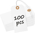 Uniclife 100 Pcs Manila Tags White Blank Shipping Tags with Wire Attached 4.7 Inch Paper Hang Tag with Reinforced Eyelet Large Marking Writable Price Label Tag, 4.7" x 2 3/8"