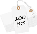 Uniclife 100 Pcs Manila Tags White Blank Shipping Tags with Wire Attached 4.7 Inch Paper Hang Tag with Reinforced Eyelet Large Marking Writable Price Label Tag, 4.7" x 2 3/8"