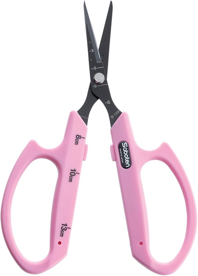 Saboten Fluorine Coated Angled Blade Trimming Scissors Pink PT-2 160mm Precision Gardening Bonsai and Floral Shears Made in Japan