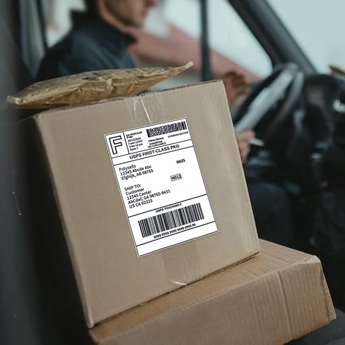 POLYSELLS Shipping Labels with Self Adhesive for Laser & Inkjet Printers, 4 Printing Labels Per Sheet, White 3.5 x 5 Inches - 100 Sheets (400 Shipping Label Paper)
