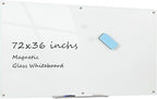 Glass Whiteboard Magnetic Dry Erase Board 6' x 3', Large Frameless Glass White Board for Wall, White Surface.
