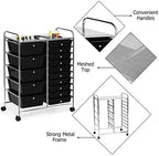 HAPPYGRILL 15-Drawer Rolling Cart, Storage Carts with Removable Drawers & Steel Frame, Utility Cart on Lockable Wheels for Home, School, Office, Black