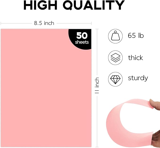 50 Pack Pink Cardstock 8.5 x 11 65lb Paper, Goefun Pink Card Stock Printer Paper for Arts & Crafts, Presentations, Stationary Printing